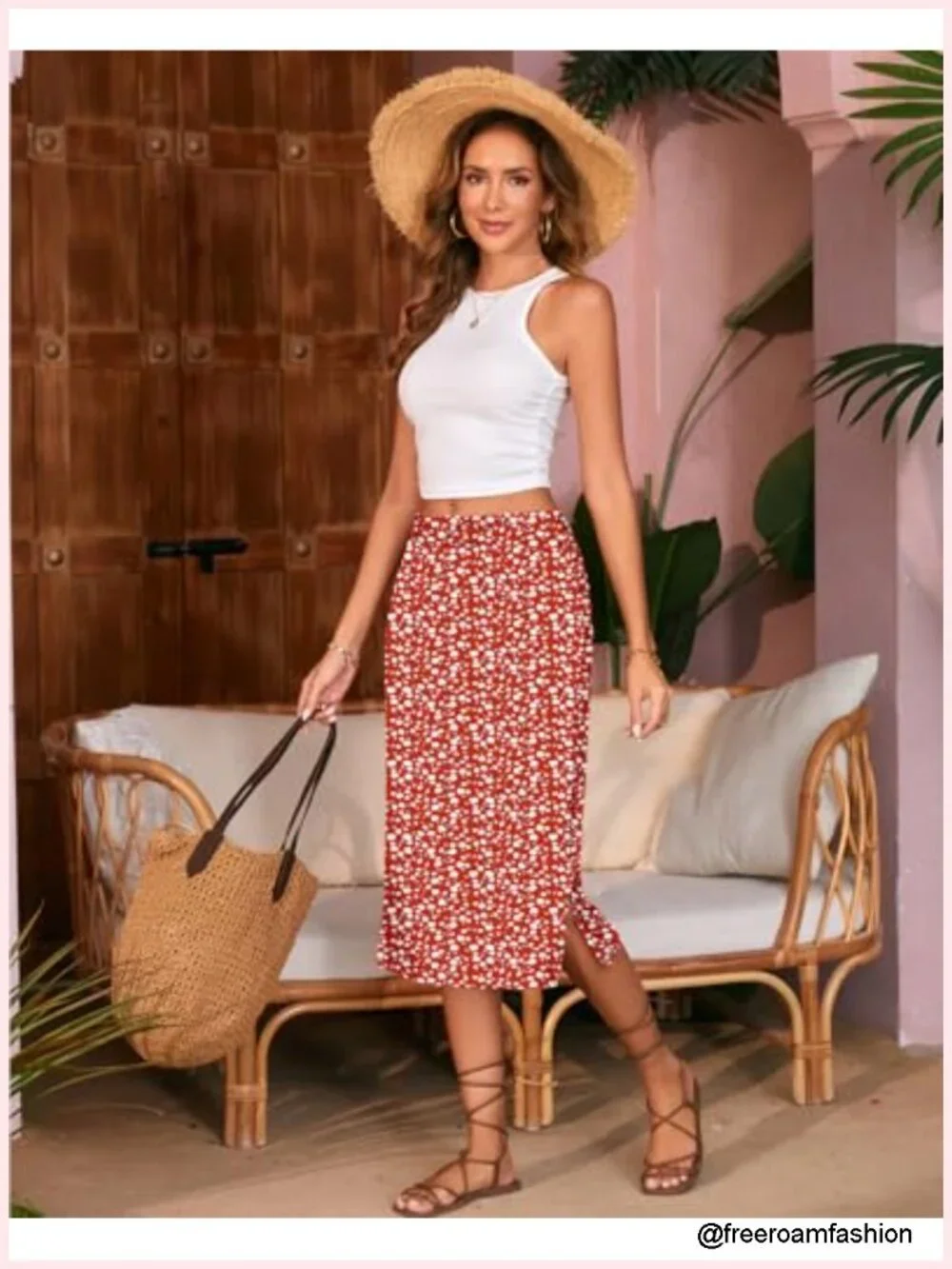 Midi Skirt Elastic High Waisted Side Slit Summer Long Skirt